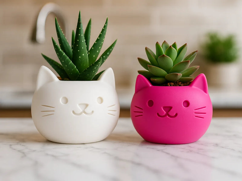 Kedi Formlu Saksı – Sukulent ve Kaktüs Evi – Tivart üretimi dekoratif saksı